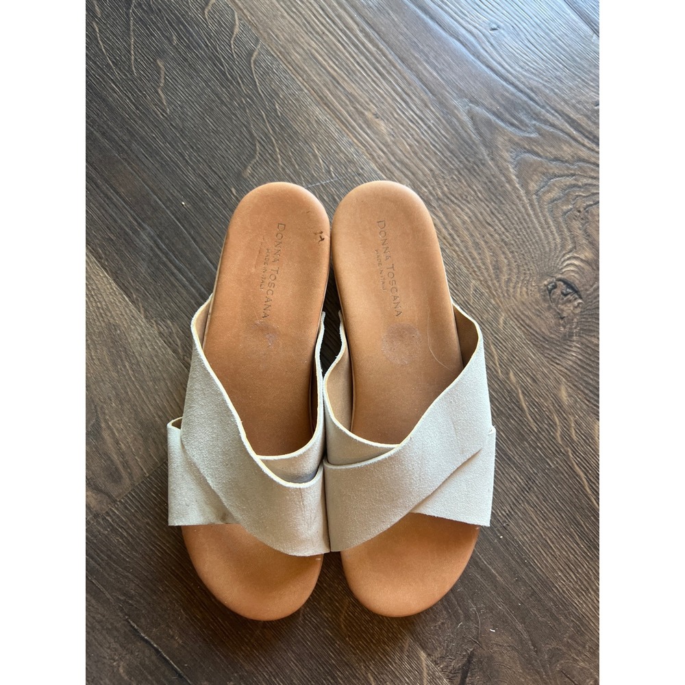 Donna Toscana Made Italy Cream Suede Crisscross Studded Wooden Platform Clogs 8